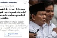Tangkapan Layar Media Asing menyoroti kondisi kesehatan Prabowo yang memprediksi Gibran yang akan mengambil alih (Foto Kolase)