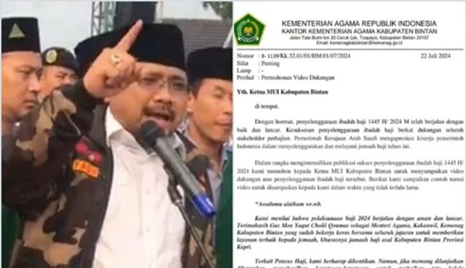 Menag Yaqut danSurat Kemenag Permohonan Bintan (Foto Kolase)