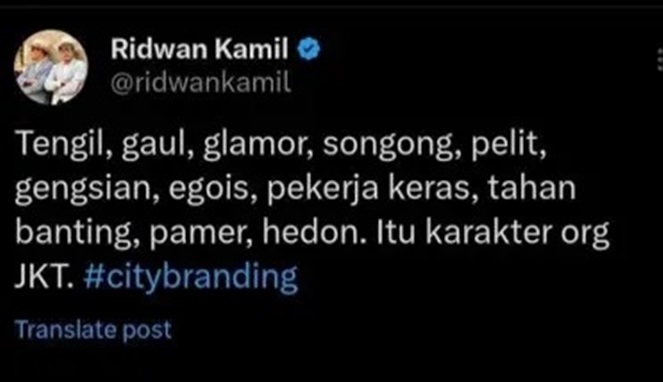 Tangkapan Layar Cuitan Lama Ridwan Kamil di Twitter