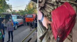 Lokasi penemuan jasad perempuan dalam koper merah yang kini dipasangi garis polisi (Foto Kolase)