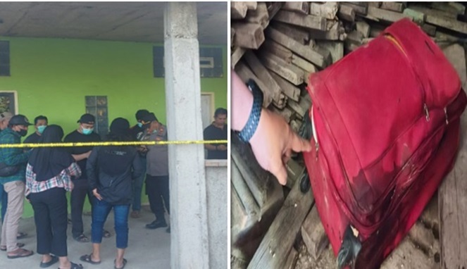 Lokasi penemuan jasad perempuan dalam koper merah yang kini dipasangi garis polisi (Foto Kolase)