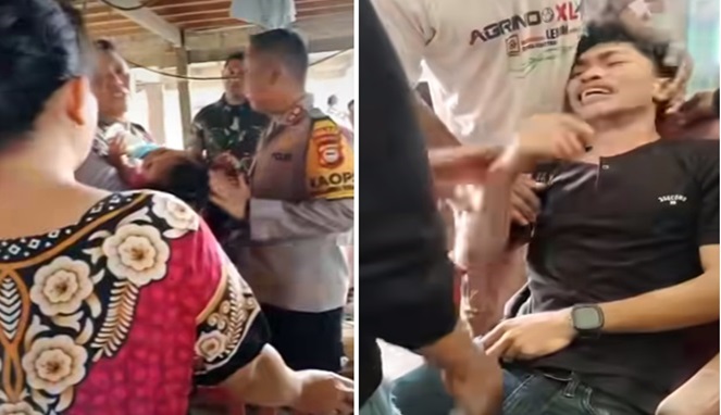 Foto Kolase : Polisi menyelamatkan balita yang disandera 16 jam dan pelaku yang gantung dan ancam bunuh anaknya ditangkap (Facebook)