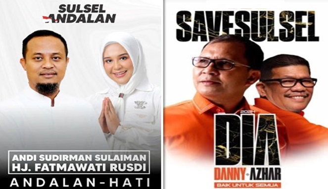 Foto Kolase Poster Andi Sudirman Sulaiman-Fatmawati Rusdi dan Danny Pomanto-Azhar Arsyad (Ist)