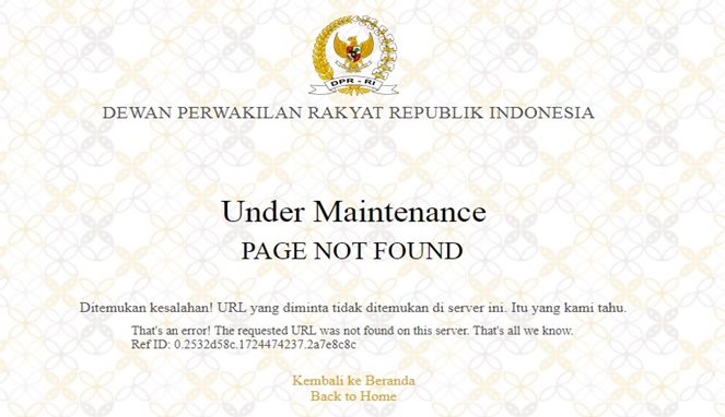 Tangkapan Layar Halaman Situs DPR RI