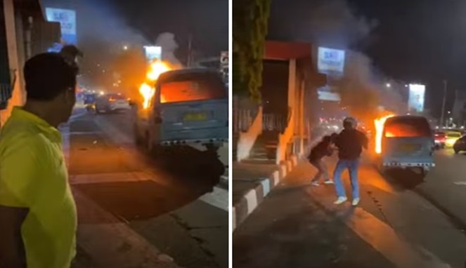 Demonstrasi anarkis pendemo berujung pembakaran angkutan umum di Makasar (Foto Kolase/Ist)