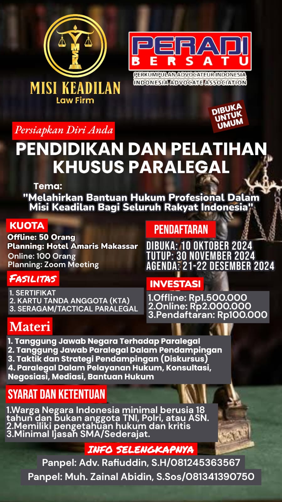 Law Firm Misi Keadilan dan Peradi Bersatu Gelar Pelatihan Paralegal