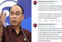 Foto Kolase : Menkominfo Budi Arie Setiadi dan Postingan Status Anonymous