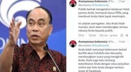 Foto Kolase : Menkominfo Budi Arie Setiadi dan Postingan Status Anonymous