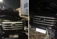 Foto Kolase : Mobil Land Cruiser yang dikemudikan Owner Pallubasa Serigala hancur dan merenggut nyawa istri dan anak