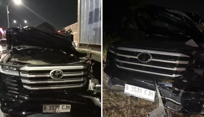 Foto Kolase : Mobil Land Cruiser yang dikemudikan Owner Pallubasa Serigala hancur dan merenggut nyawa istri dan anak