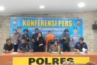 Polres Pelabuhan Makassar menggelar konferensi pers terkait kasus pelecehan yang berujung pada pemukulan hingga tewas (Ist)
