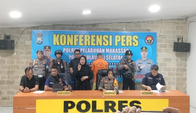 Polres Pelabuhan Makassar menggelar konferensi pers terkait kasus pelecehan yang berujung pada pemukulan hingga tewas (Ist)