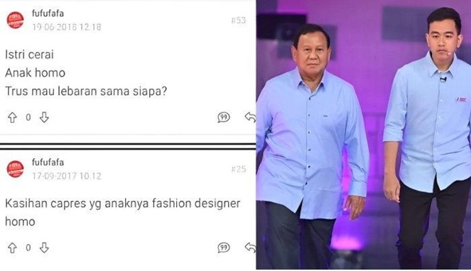 Foto Kolase : unggahan akun Fufufafa beserta pasangan Prabowo Subianto-Gibran Rakabuming Raka