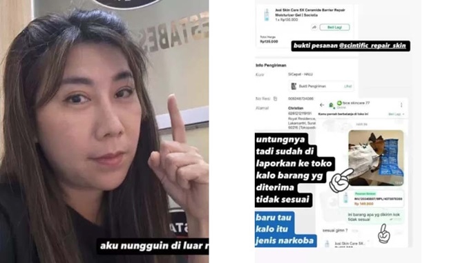 Foto Kolase : Erni Julianingsih pesan paket Skincare yang datang paket berisi Narkoba