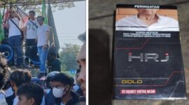 Foto Kolase : PTKP HMI Badko Sulselbar saat menggelar aksi demonstrasi dan Rokok HRJ Gold