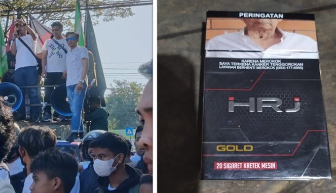 Foto Kolase : PTKP HMI Badko Sulselbar saat menggelar aksi demonstrasi dan Rokok HRJ Gold