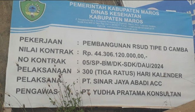 Papan Proyek Pembangunan RSUD Tipe D Camba