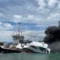 Insiden kebakaran yang menimpa Speedboat Bella 72 milik Cagub Maluku Utara Benny Laos di Pelabuhan Bobong