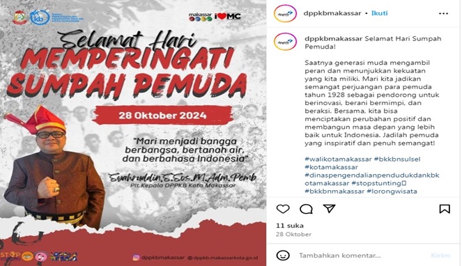 Poster Instagram DPPKB Makassar Mengucapkan Selamat Hari Sumpah Pemuda