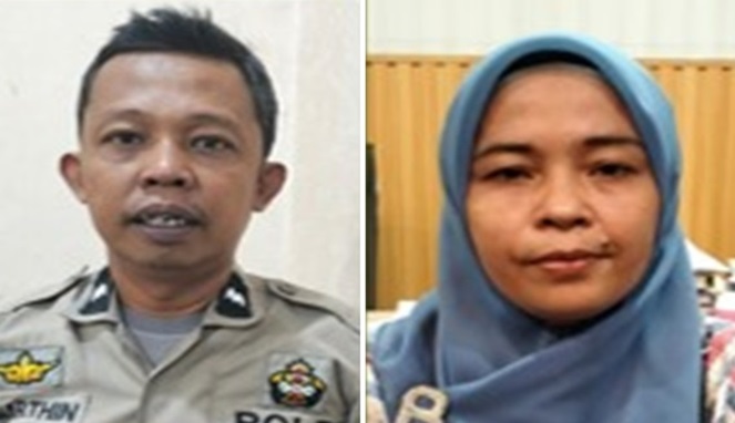Kolase : Aipda Marthyn Surya Pamula dan istrinya, Bahrani (Foto Ditkrimum Polda Sulsel)