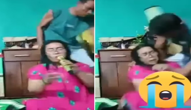 Foto Kolase : Hertalina Simanjuntak yang sedang karaoke live di Facebook Ditikam oleh suami hingga tewas.