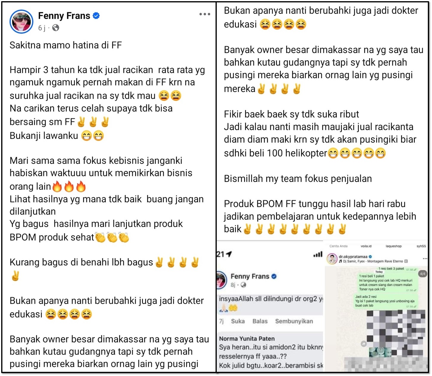 Tanggapan Fenny Frans juga mengetahui semua gudang Owner Skincare di Makassar