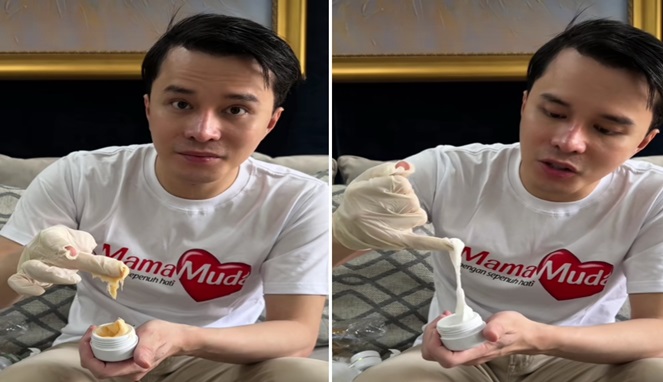 Foto Kolase : dr Oky Pratama memperlihatkan produk kosmetik SYR Glowing, krim siang dan krim malamnya yang mencurigakan.