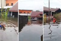Foto Kolase : Kondisi terkini banjir di Jalan Ujung Bori Raya Blok 8/RW 08 Perumnas Antang, Kecamatan Manggala, Kota Makassar