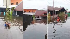 Foto Kolase : Kondisi terkini banjir di Jalan Ujung Bori Raya Blok 8/RW 08 Perumnas Antang, Kecamatan Manggala, Kota Makassar
