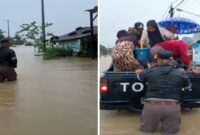 Foto Kolase : Kapolres Barru Terobos Banjir dan Evakuasi Warga