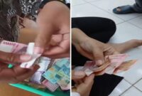 Foto Kolase : Warga menunjukkan uang palsu yang beredar di Sulsel.