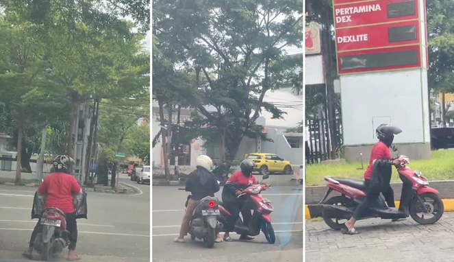 Foto Kolase : Pengemis Baru dengan modus pura-pura mogok minta uang bensin