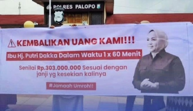 Spanduk “Kembalikan Uang Kami” Viral di Media Sosial, Putri Dakka Dituding Tipu Warga dengan Modus Program Umroh Subsidi