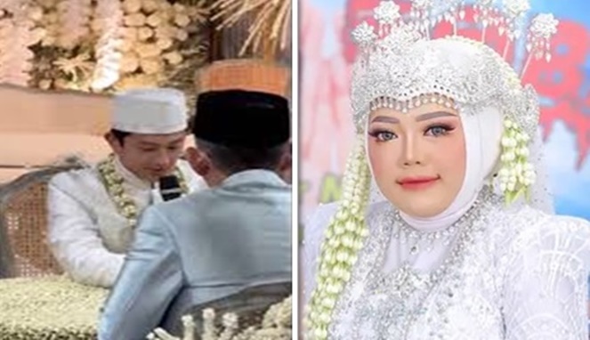 Foto Kolase : Pengantin Pria Saat Mengucapkan Ijab Kabul dan Istri Rika Amiyana (Ist)