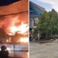 Foto Kolase : Kantor Disdik Saat Terbakar dan Penampakan Setelah Kebakaran