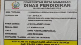 Papan Proyek Mini Soccer Disdik Sulsel Salah Cetak