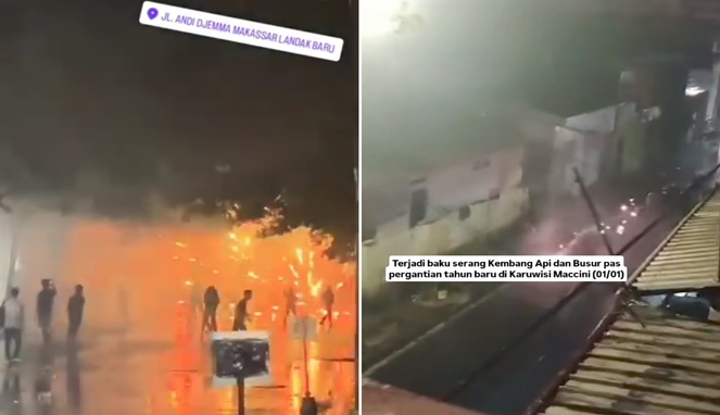 Foto Kolase : Perang Petasan di 2 Wilayah Makassar, Yakni di Jalan Andi Djemma dan Jalan Maccini