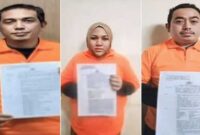 Foto Kolase : Tiga Tersangka Bos Merkuri di Makassar Mengenakan Baju Oranye (Ist)