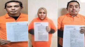 Foto Kolase : Tiga Tersangka Bos Merkuri di Makassar Mengenakan Baju Oranye (Ist)
