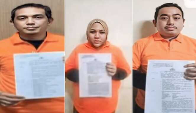 Foto Kolase : Tiga Tersangka Bos Merkuri di Makassar Mengenakan Baju Oranye (Ist)