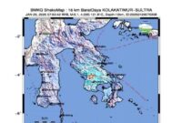 Tangkapan Layar Peta Gempa Bumi Magnitudo 5,1 di Kolaka Timur