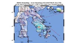 Tangkapan Layar Peta Gempa Bumi Magnitudo 5,1 di Kolaka Timur