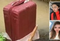 Foto Kolase : Koper Merah di Sungai Ngawi Beirisi Jasad Wanita Muda yang Dimutilasi. Identitas Korban Terungkap (Ist)