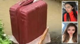Foto Kolase : Koper Merah di Sungai Ngawi Beirisi Jasad Wanita Muda yang Dimutilasi. Identitas Korban Terungkap (Ist)