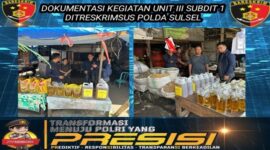 Tim Subdit 1 Indag Ditreskrimsu Polda Sulsel mengecek stablitas harga minyak goreng di Pasar Tradisional (Dok Polda Sulsel).
