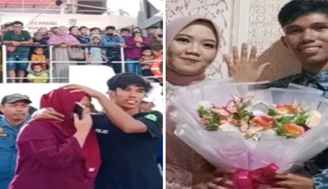 Foto Kolase : Pasangan Bojes dan Lia yang Viral di Pelabuhan Passarang Majene Berujung Pernikahan