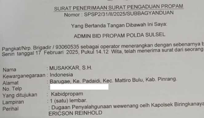 Surat Penerimaan Surat Pengaduan Propam