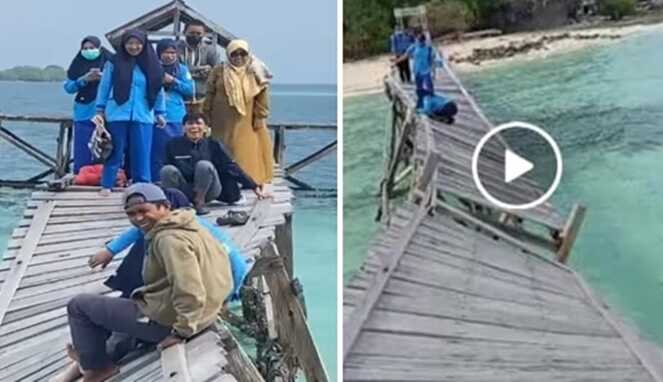 Foto Kolase : Nakes Sinjai Merayap Layaknya Spiderman di Jembatan Rusak Pulau Sembilan demi Layanan Kesehatan Warga.