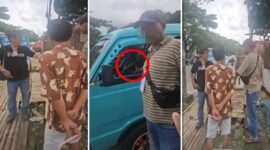 Foto Kolase : Wartawan tim investigas media (kiri) dan preman ‘juru pajak’ jalanan (kanan) saat adu mulut hingga nyaris adu jotos usai ketahuan malak para sopir pete-pete di Makassar