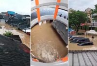 Foto Kolase : Banjir melnada rumah warga, Mal Mega Bekasi, dan sejumlah mobil di Perum Galaxy terendam banjir (Foto Warga Bekasi di Facebook)